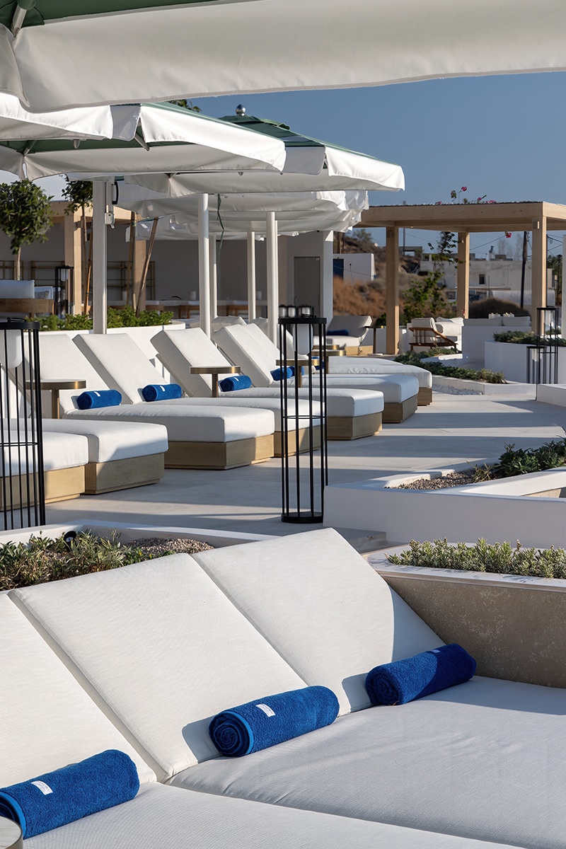 Sandblu pools gallery p 0002 Aerial View Plateia Restaurant detail sunbeds Sandblu Resort