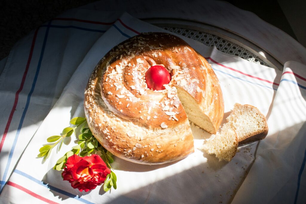 Traditional easter braided bread tsoureki braid